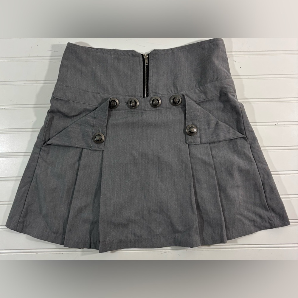 Tov Holy G Inc Mini Skirt Pleated Zip Gray Size 38 (6) Lined Y2K Grunge Goth